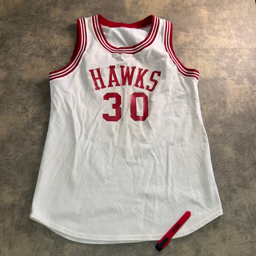 Russell Hawks Jersey Mens 38 SZ M White Red Mesh Basketball No. 30 Retro 80s